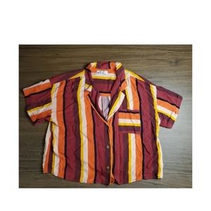 Hollister California Women's Size Large Striped Button Up Cropped Belly Shirt
